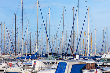 Image showing Yachts moored in a marina