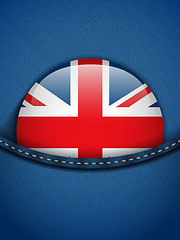 Image showing UK Flag Button in Jeans Pocket