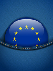 Image showing Europe Flag Button in Jeans Pocket