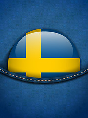 Image showing Sweden Flag Button in Jeans Pocket