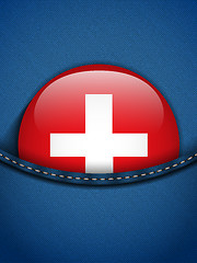 Image showing Switzerland Flag Button in Jeans Pocket