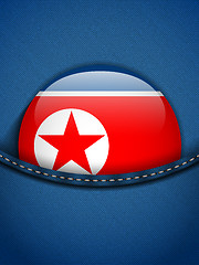 Image showing North Korea Flag Button in Jeans Pocket