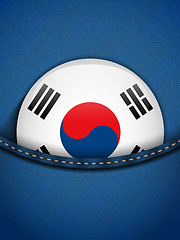 Image showing South Korea Flag Button in Jeans Pocket