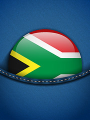 Image showing South Africa Flag Button in Jeans Pocket