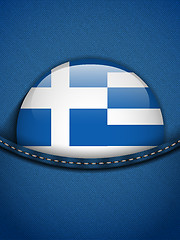 Image showing Greece Flag Button in Jeans Pocket