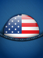 Image showing United States Flag Button in Jeans Pocket