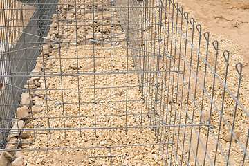 Image showing Gabion cage under construction