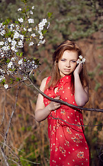 Image showing Girl lying on a log