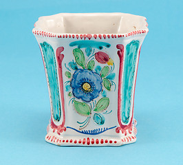 Image showing colorful clay angular ceramic vase flower blue 