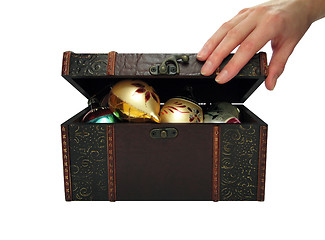 Image showing Christmas balls in a treasure chest (+clipping path)