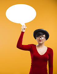 Image showing Girl holding a thought ballon