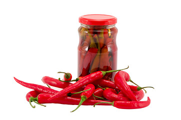 Image showing red hot chilli pepper paprika marinated fresh pot 