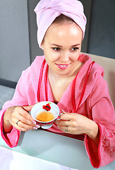 Image showing woman drinks tea