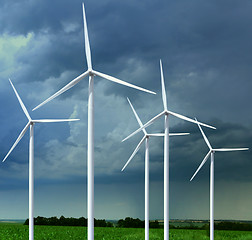 Image showing meadow with wind turbines