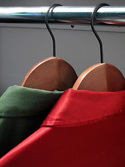 Image showing Shirts on hangers: Christmas colors