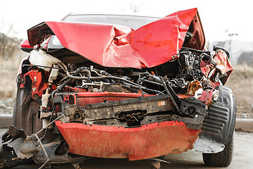 Image showing Wrecked car in the city, traffic background