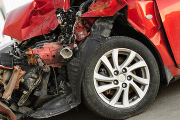 Image showing Wrecked car in the city, traffic background