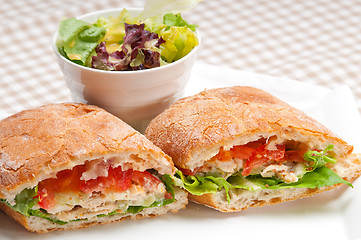 Image showing ciabatta panini sandwich with chicken and tomato