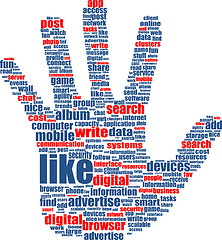 Image showing Illustration of the hands, which is composed of text keywords on social media themes