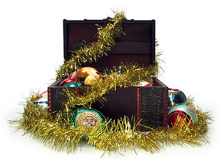 Image showing Treasure chest full of Christmas decorations