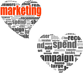 Image showing marketing. Word collage set in heart shape. Illustration with different association terms