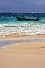 Image showing cloudy  motor boat  boat  and coastline in mexico playa del carm