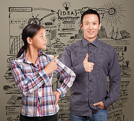 Image showing Asian Man and Girl Showing Well Done