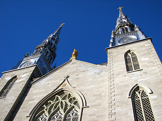 Image showing Notre Dame Basilica against the bright blue sky