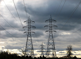 Image showing Electric towers at dawn
