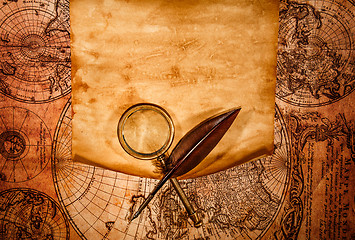 Image showing Blank old paper against the background of an ancient map