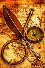 Image showing Vintage items on ancient map.