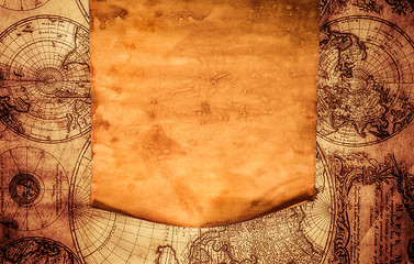 Image showing Blank old paper against the background of an ancient map