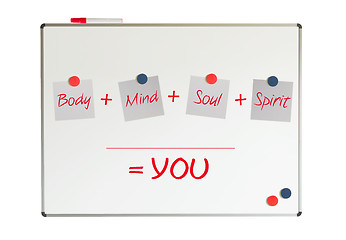 Image showing You, body, mind, soul, spirit, whiteboard