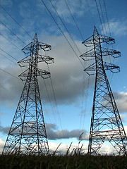 Image showing High voltage electricity pylons and power lines