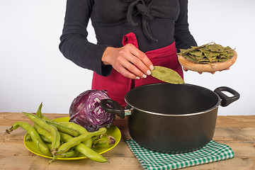 Image showing Cooking with bay leaves
