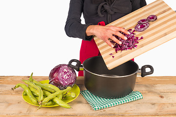 Image showing Cooking with red cabbage