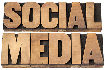 Image showing social media in wood type