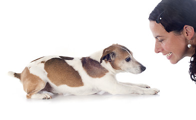 Image showing jack russel terrier and woman