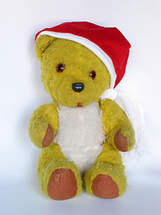 Image showing Vintage Teddy Bear in a Christmas hat