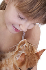 Image showing little girl communicating with her pet