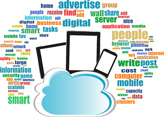 Image showing Cloud computing connection on digital tablet pc and modern smart phone