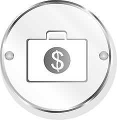 Image showing dollar case icon silver metallic button, isolated on white background