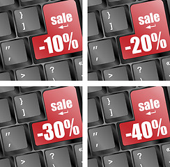 Image showing Shopping on-line, red key sale set on keyboard key