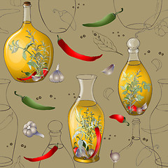 Image showing Seamless background.Illustration of spices, spicy herbs, olive o