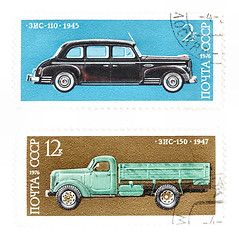 Image showing Post stamps with cars from Soviet Union