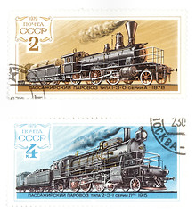 Image showing USSR postage stamps with trains