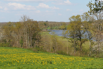 Image showing Grass field with Nantes to Brest canal in the background, France