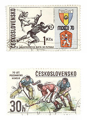 Image showing Sport on obsolete postage stamps