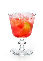 Image showing red cold drink with ice and lime