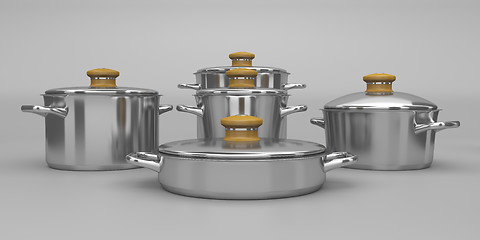 Image showing Stainless steel pots